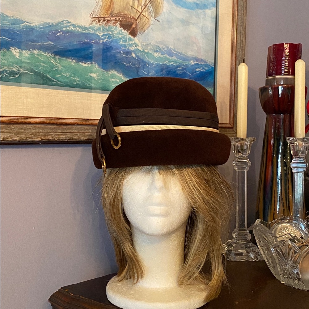 Brown Vintage Sandra NY brand Round style wool hat pre-owned